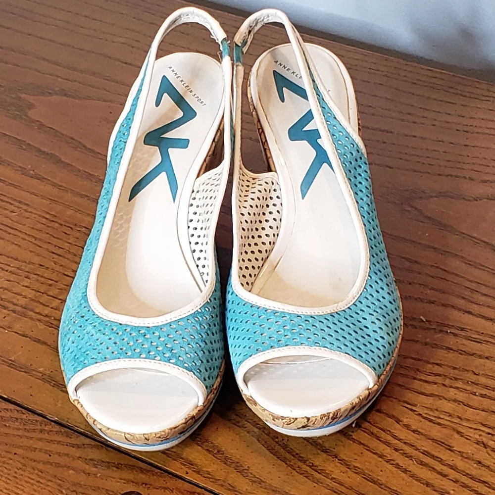 Wedge peeptoe slingback spectator perferated leather shoe Ann Klein Sport